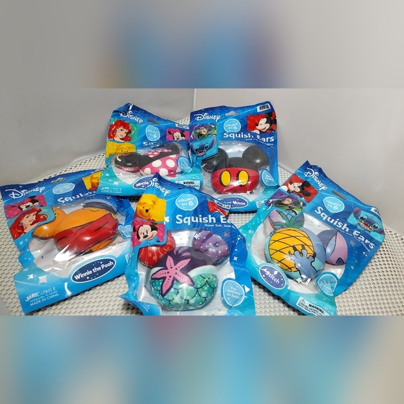 5pcs Lot Disney Squish Ears Toys:  Mickey & Minnie Mouse, Ariel, Pooh, Stitch - Picture 1 of 5